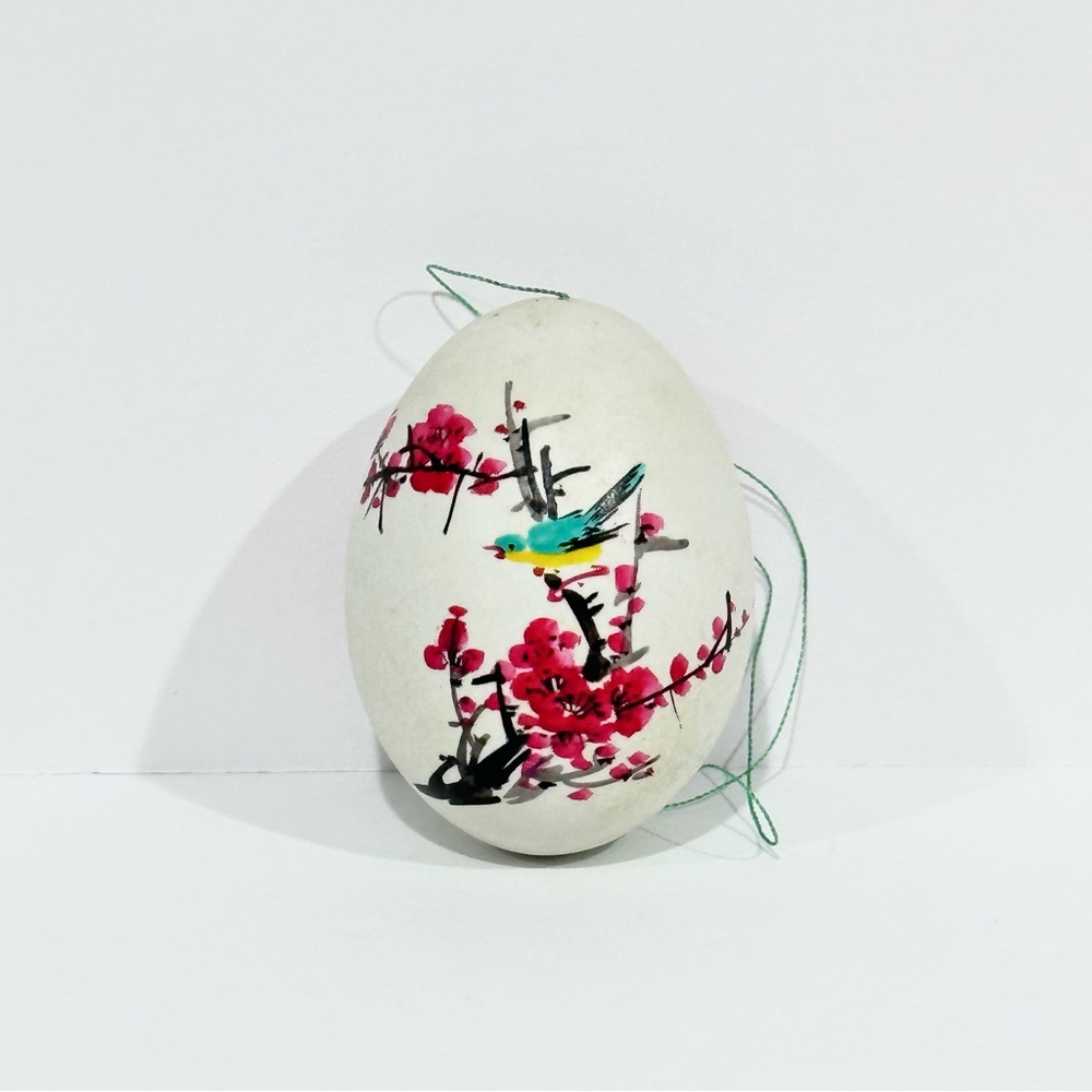 Vintage Painted Eggshell Ornament – Floral Easter Decor